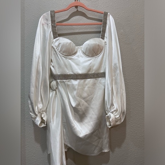 Bronx and Banco NWOT Lana Bridal White Rhinestone Corset Wrap Dress Sz M 4-6 - Picture 16 of 17